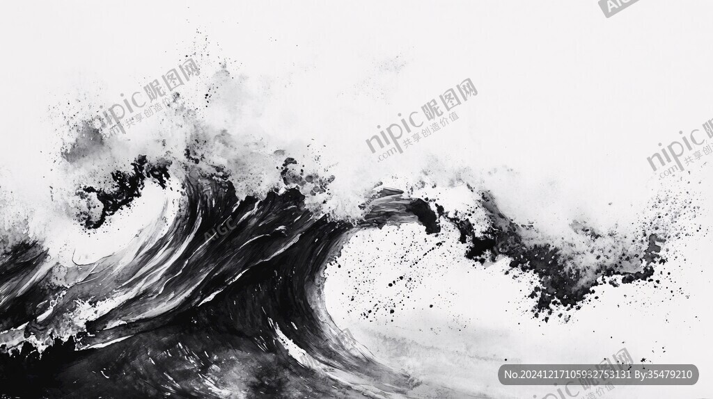 新中式水墨海浪装饰画