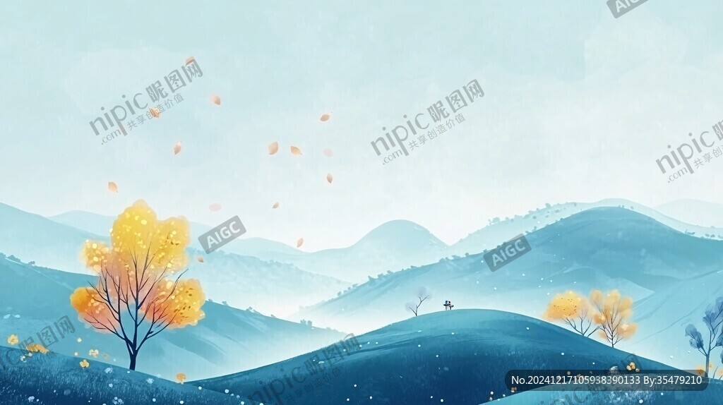 手绘秋季主题朦胧插画
