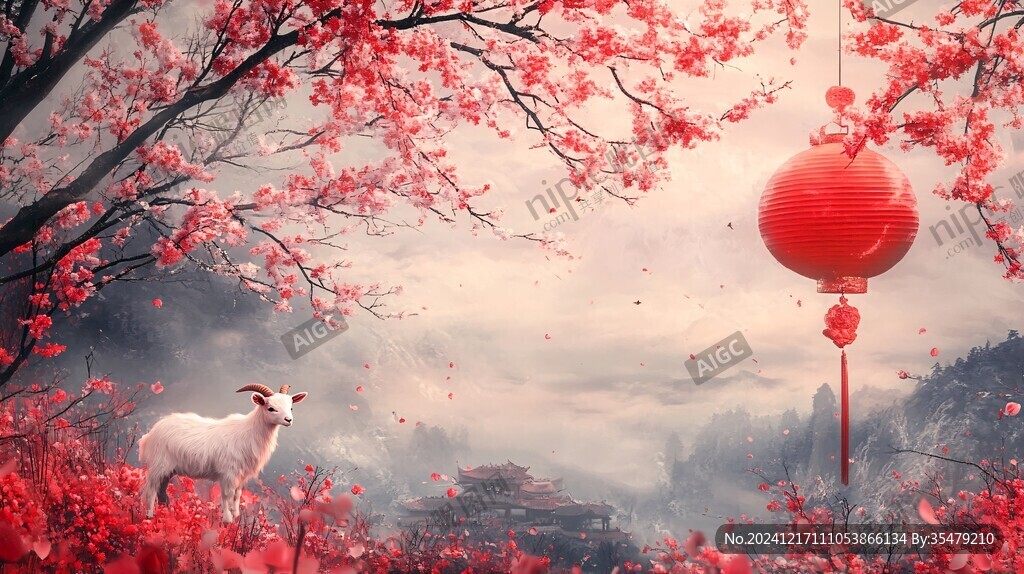 楼阁古风仙鹿仙景