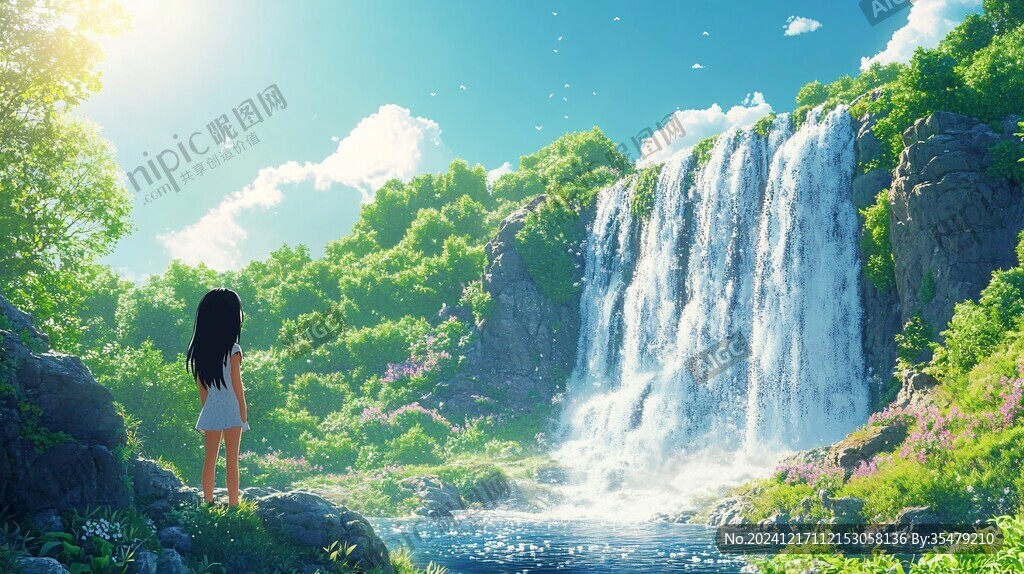 看瀑布的姑娘