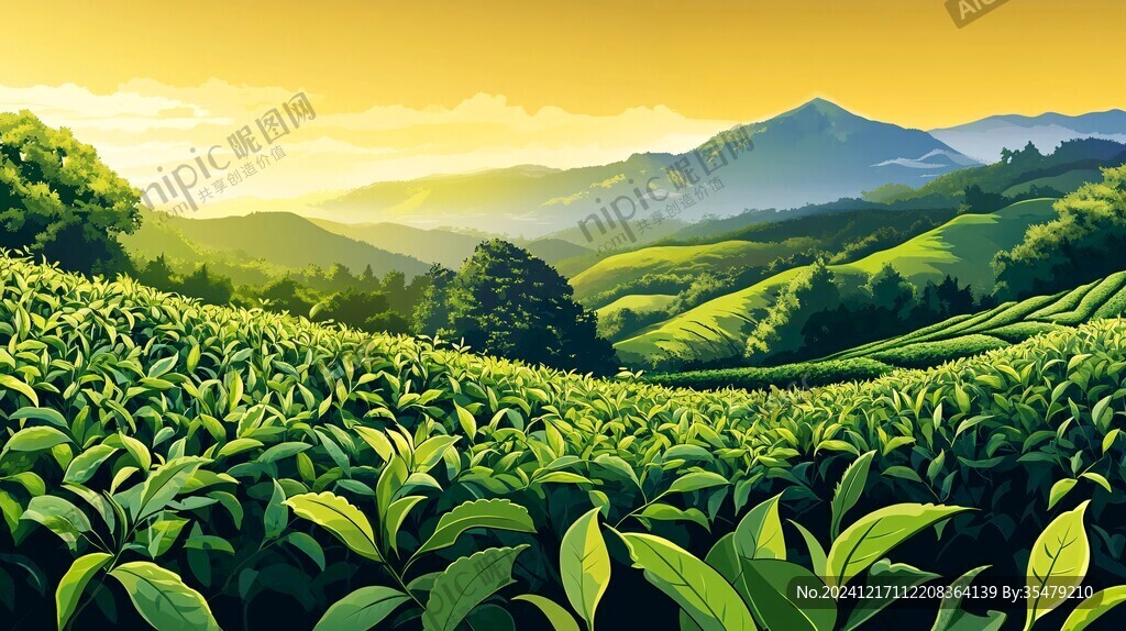 茶园风景插画