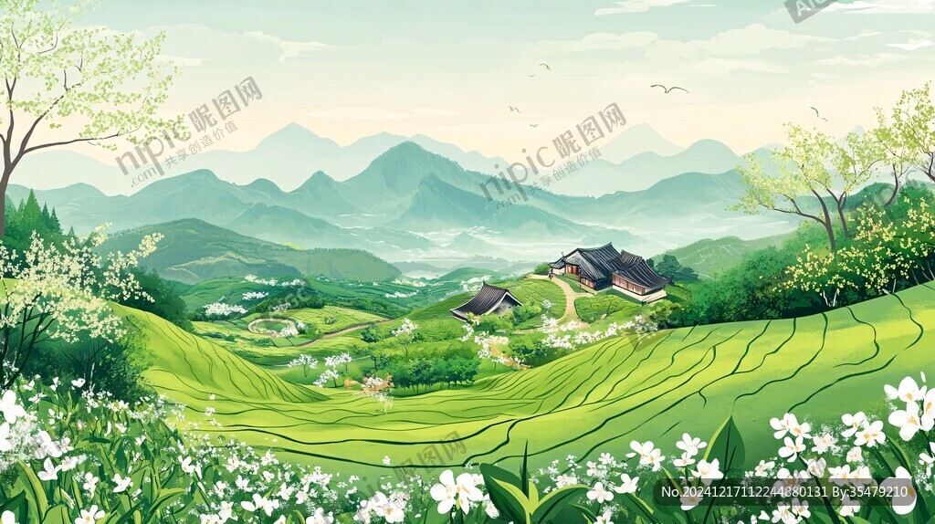 茶园风光插画