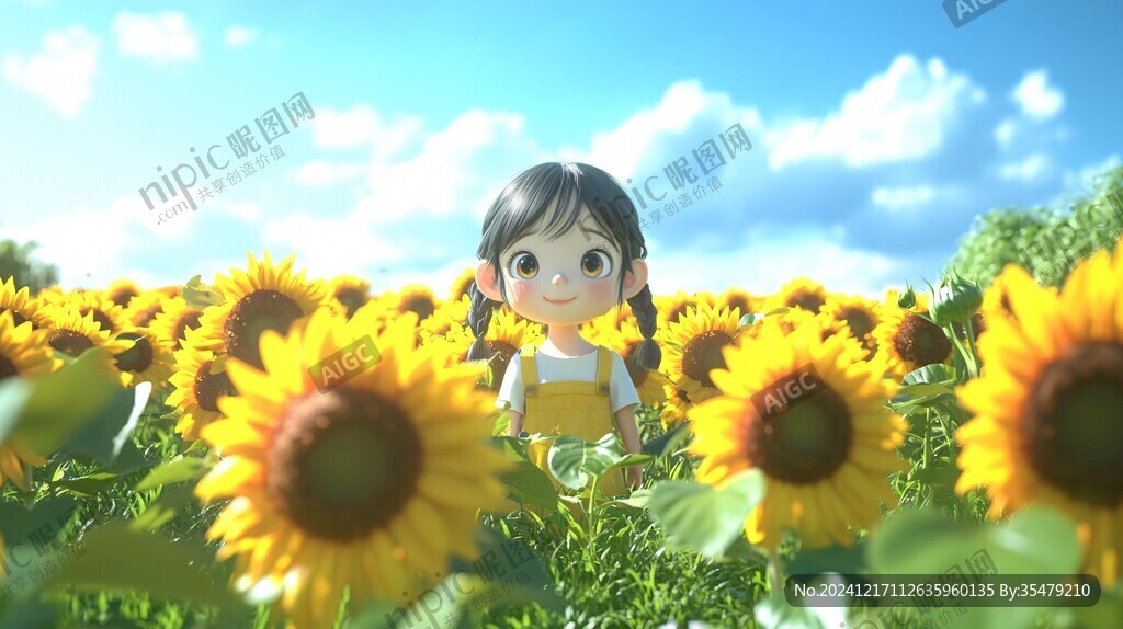 向日葵花丛中的少女
