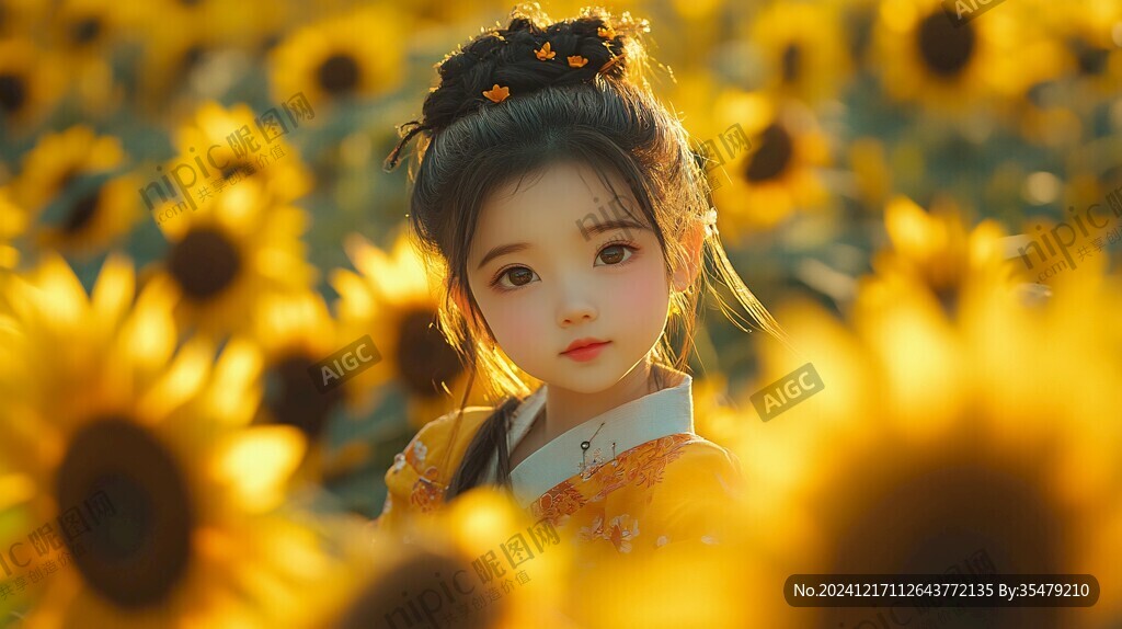 向日葵花丛中的少女