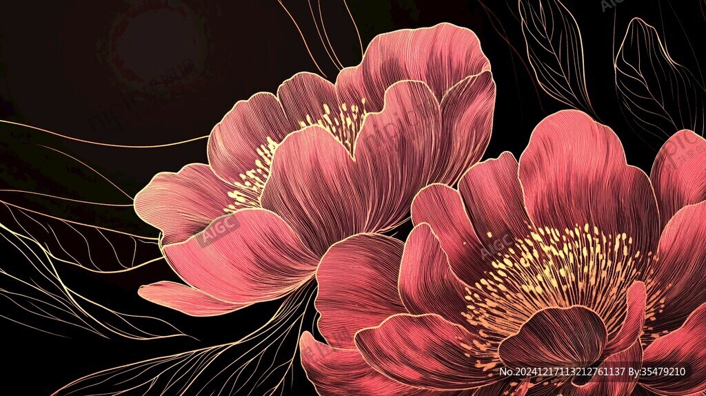 牡丹花线描金轻奢