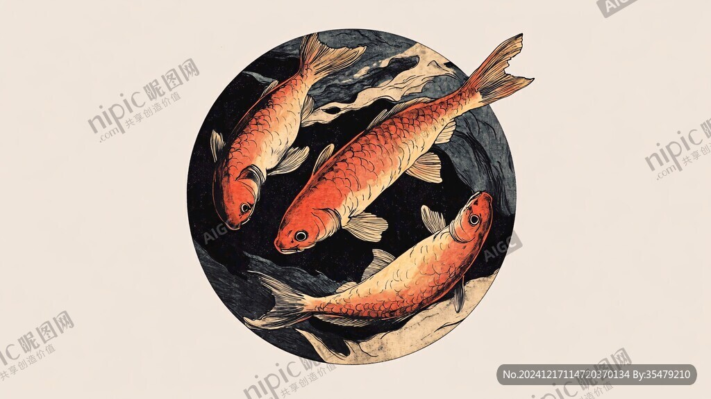 手绘锦鲤插画
