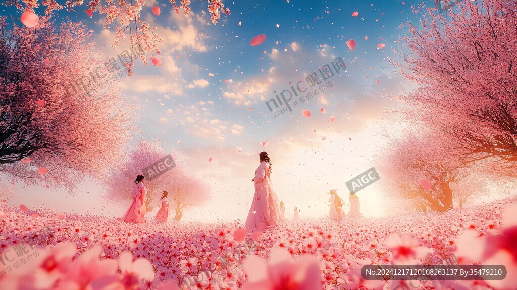 落花意境图