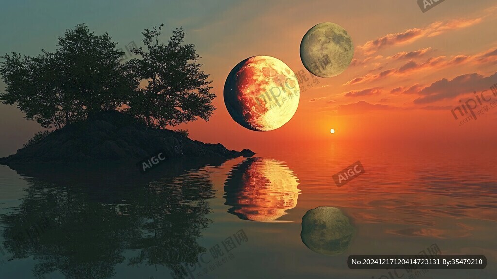 水面倒影月圆之夜