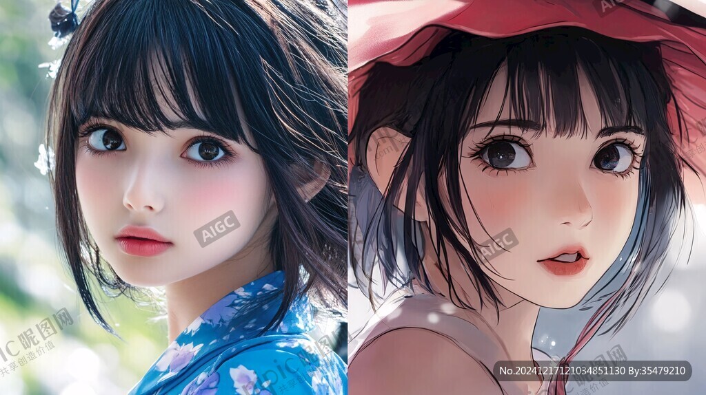 美女插画对比