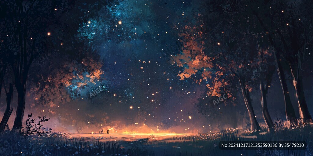 月色夜色梦幻森林背景