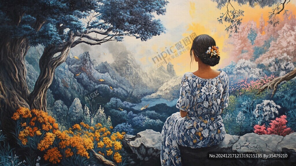 女孩风景画