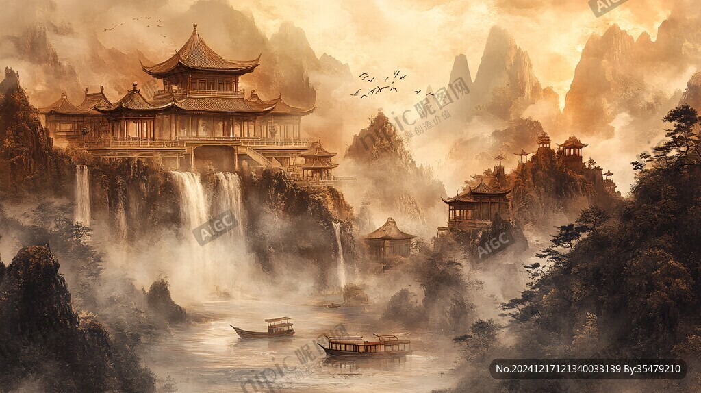 楼阁山水意境画