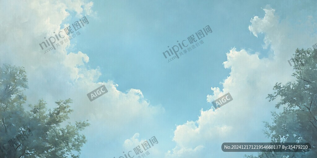 蓝天白云唯美插画