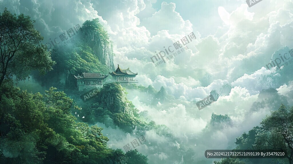 天界晓钟风景插画