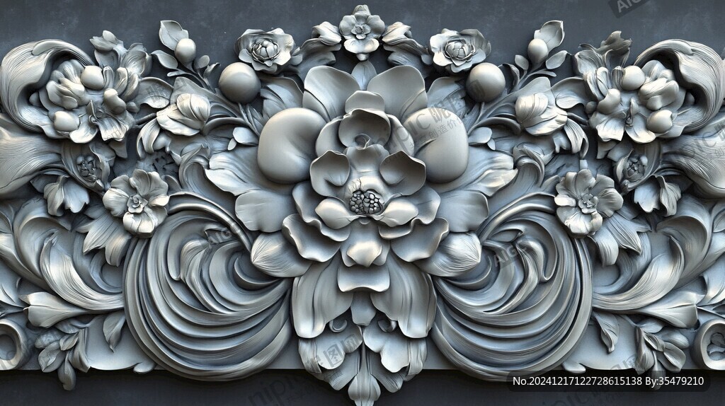 3d浮雕金属牡丹花