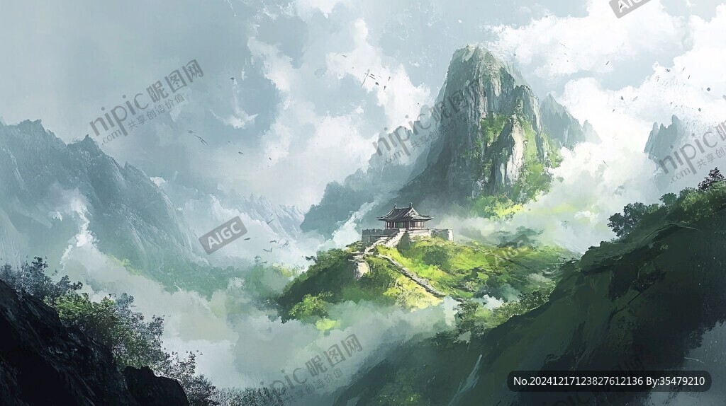 天界晓钟风景插画