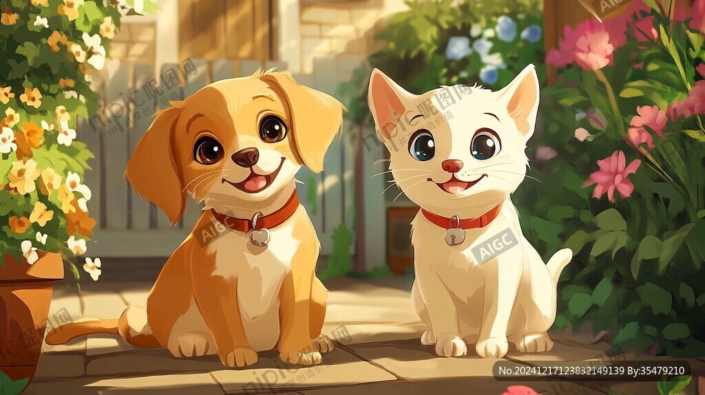 猫狗插画