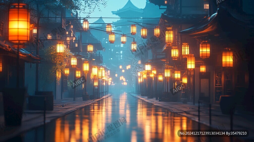 古代街道夜景