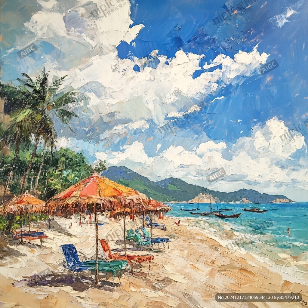 海滩油画