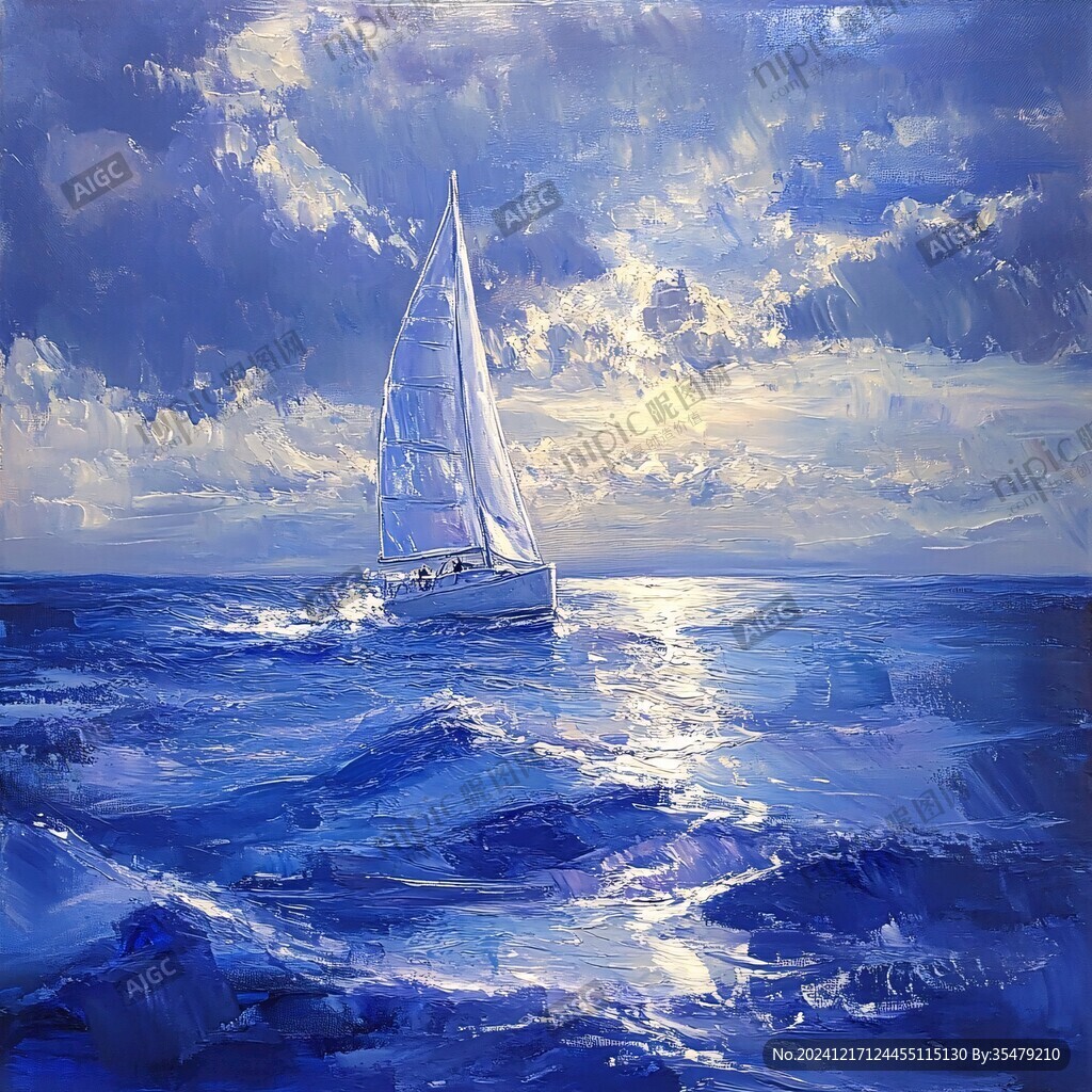 扬帆踏浪油画