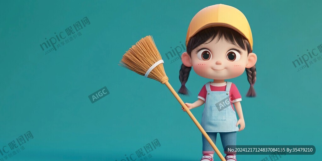 扫地的小女孩