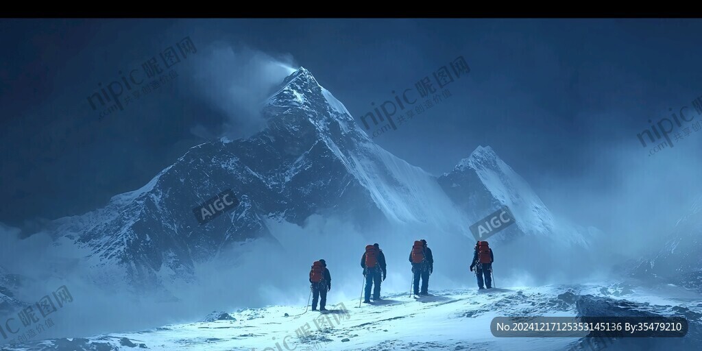 登山队背影