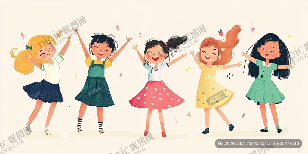 开心女孩插画