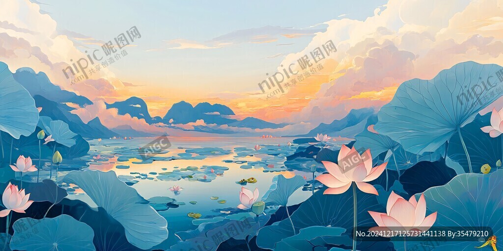 荷塘插画