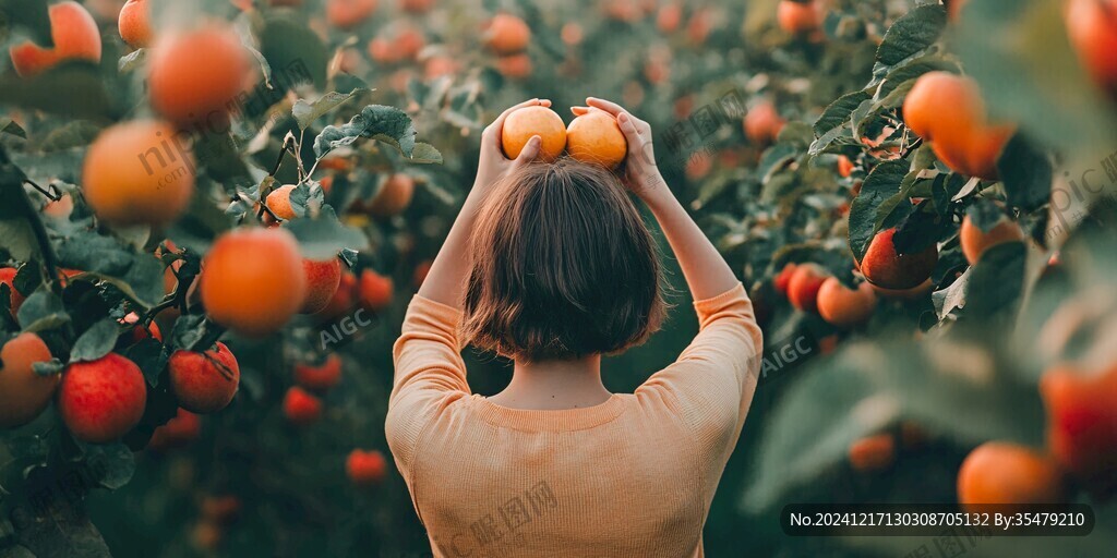 美女摘果实