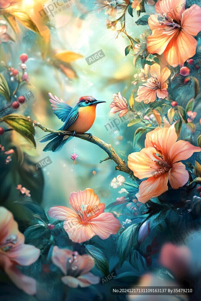 唯美花鸟风景画