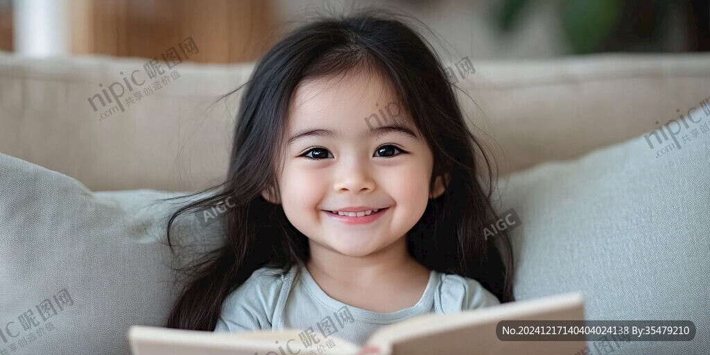 快乐看书的小姑娘