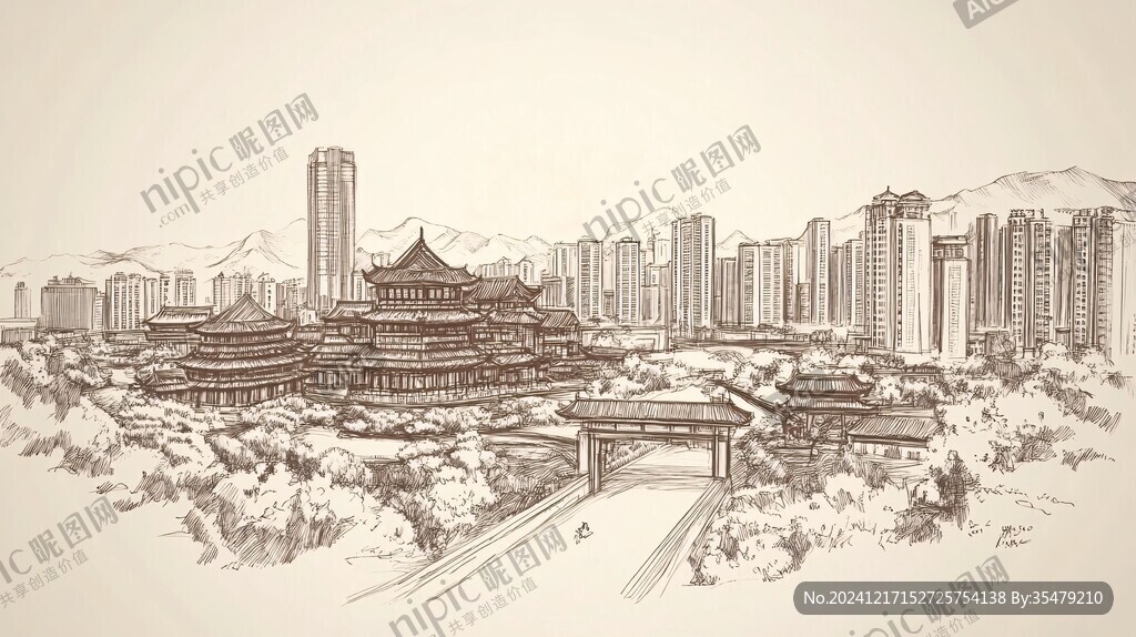 手绘滕王阁