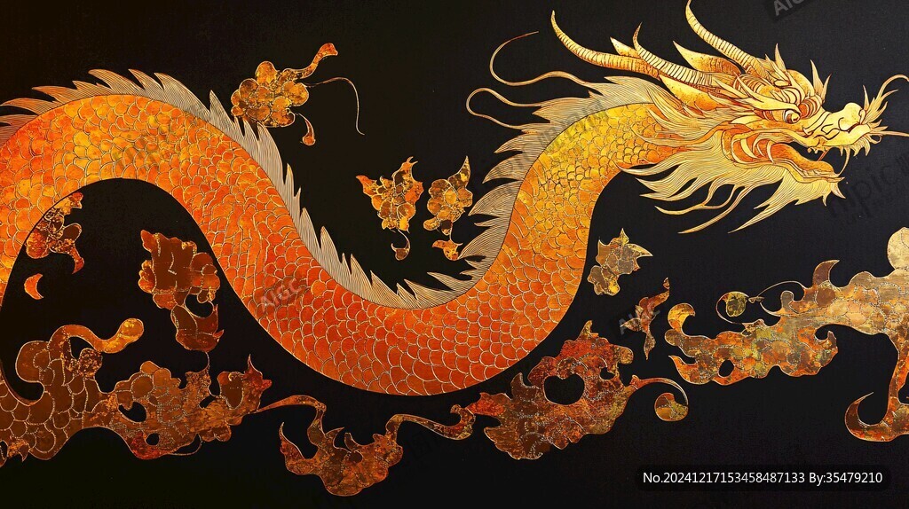 龙年烫金插画
