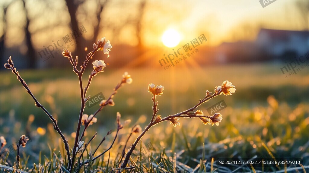 夕阳下的柳芽