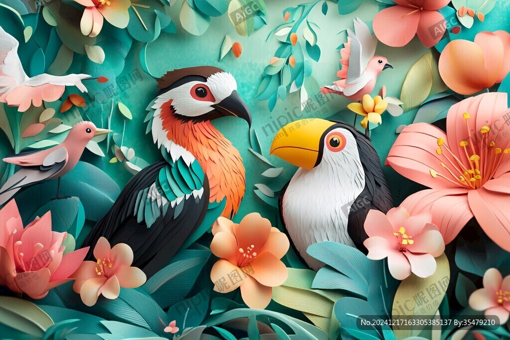 3d立体浮雕花卉花鸟