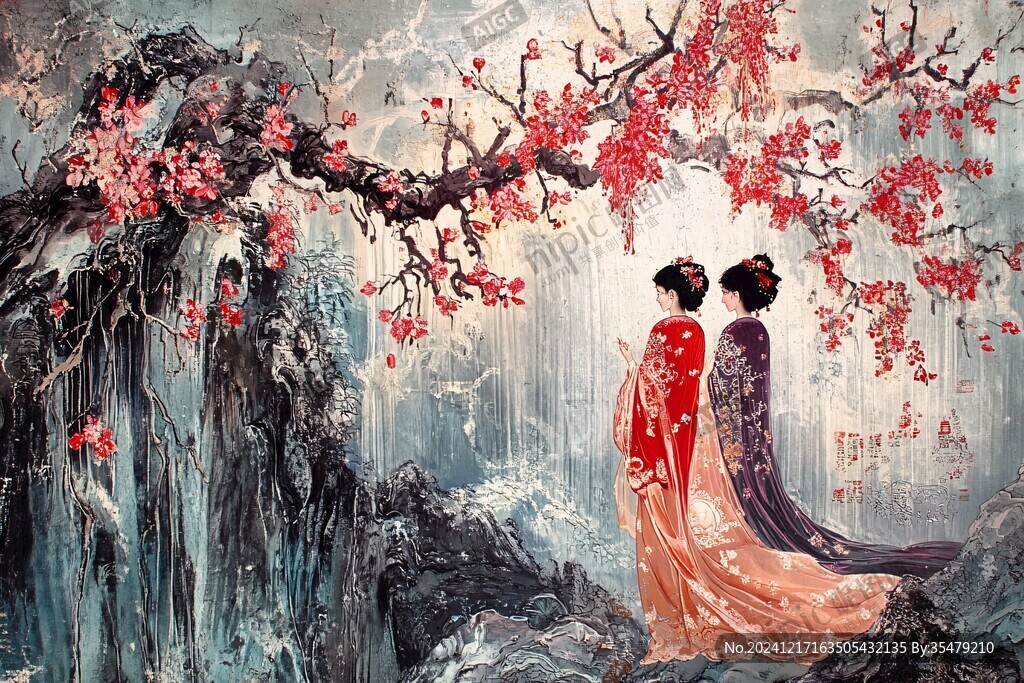 红装男衣侍女壁画