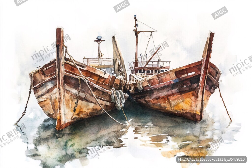小船水彩画