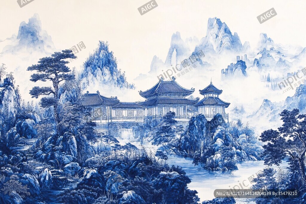 新中式楼阁皇宫山水