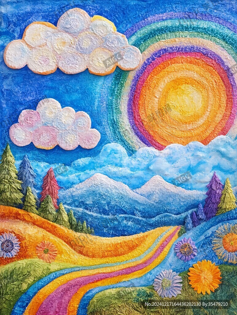 阳光彩虹油画