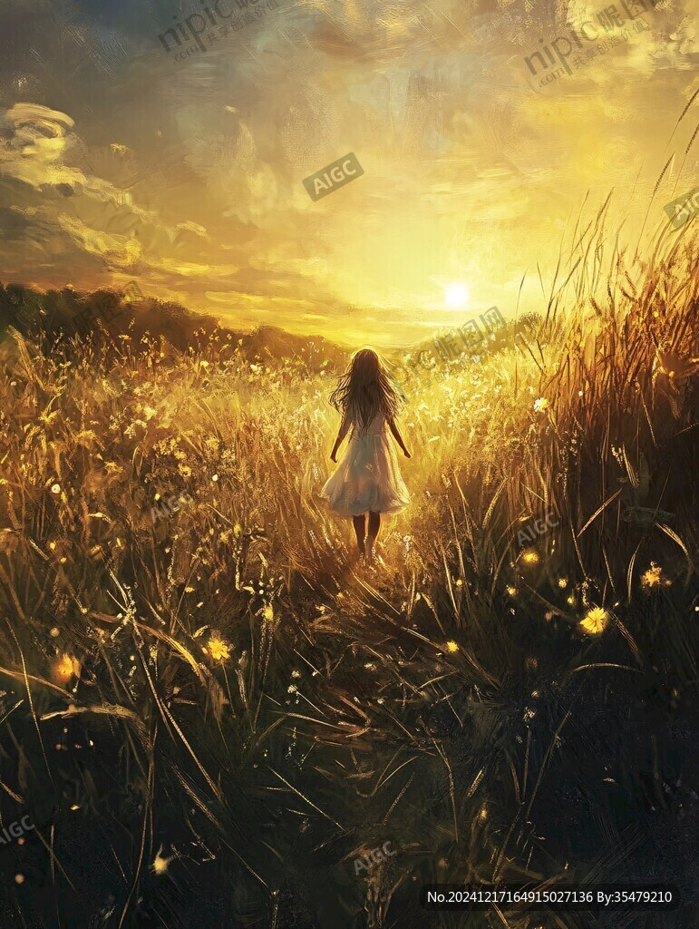 插画夕阳下