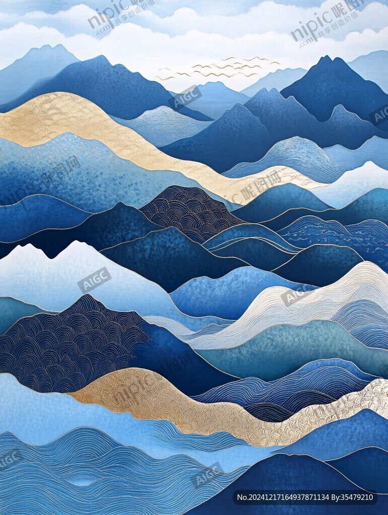 高端山水线包装插画