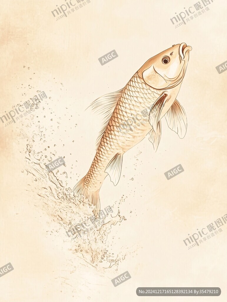 禅意招财鲤鱼插画