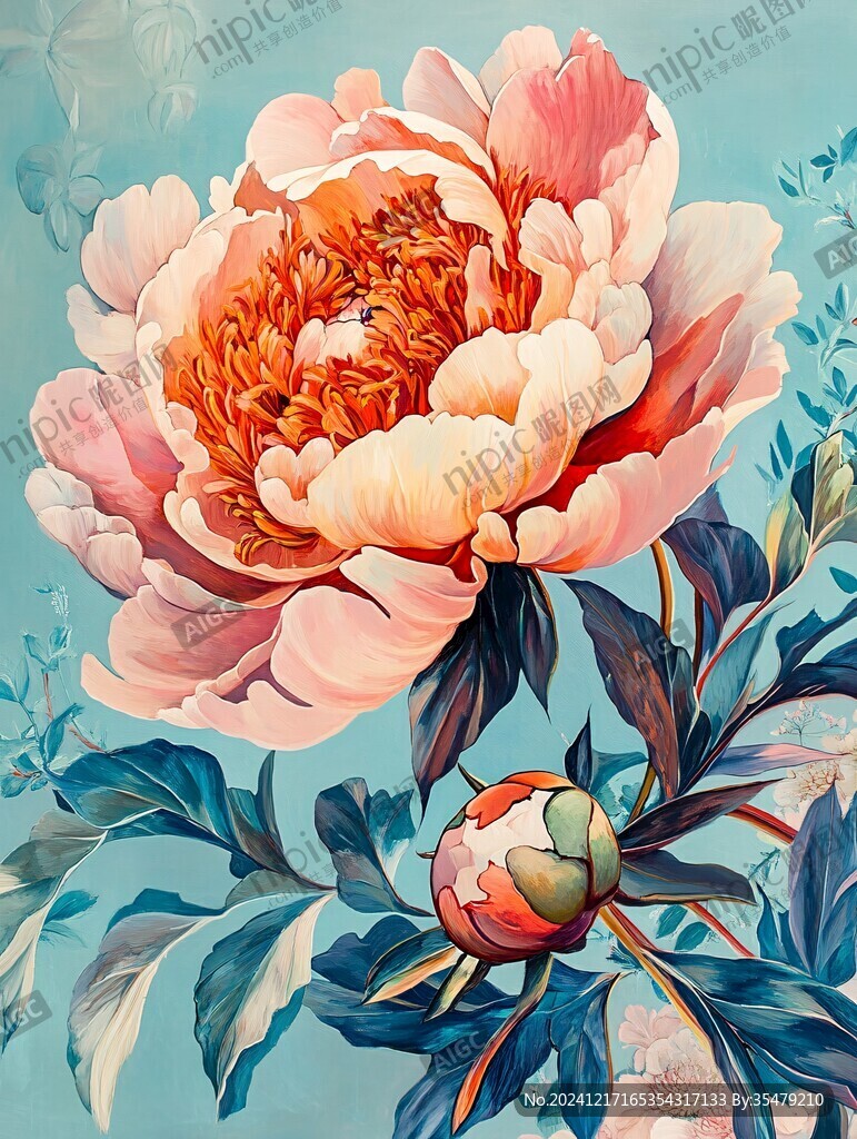 立体手绘牡丹花卉