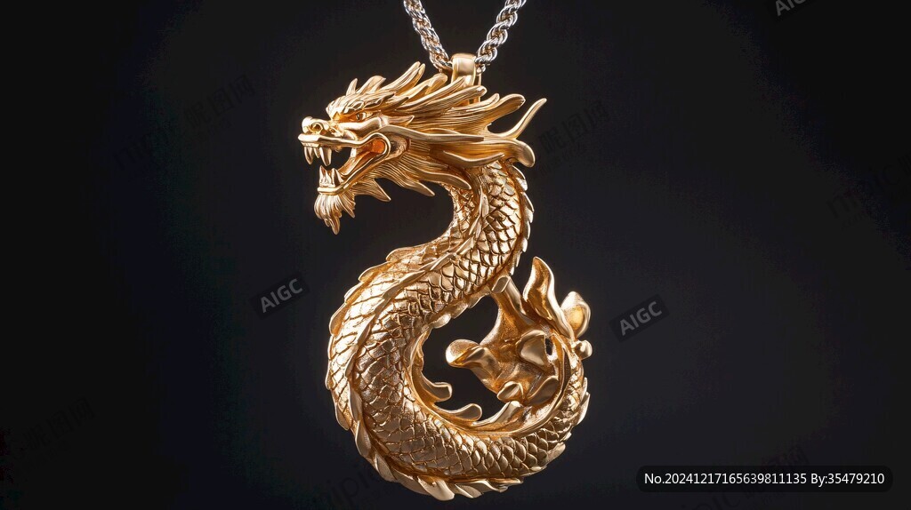 龙图案金首饰链坠设计