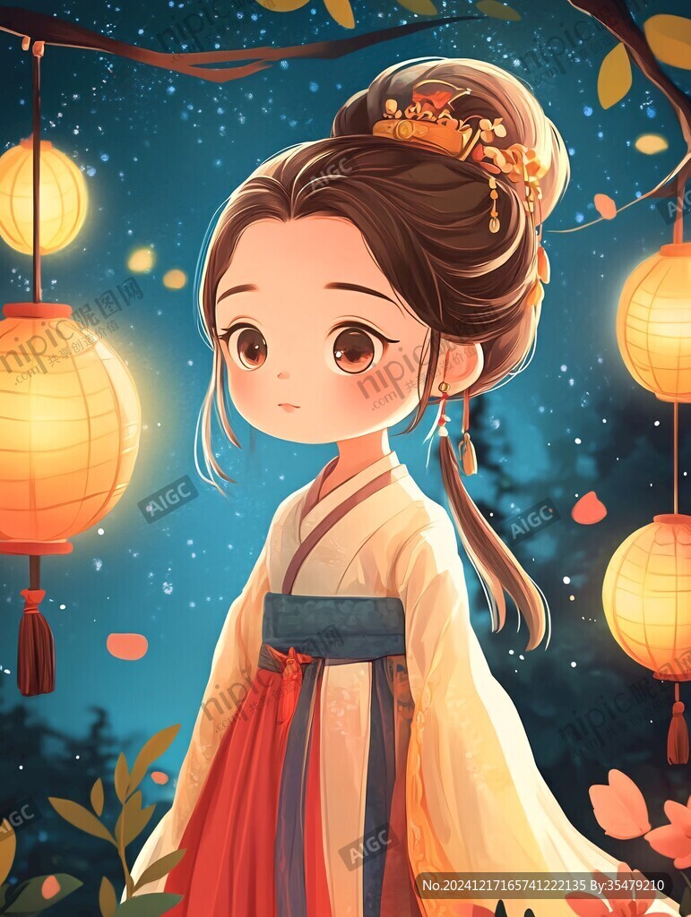 古风汉服q版女孩过年