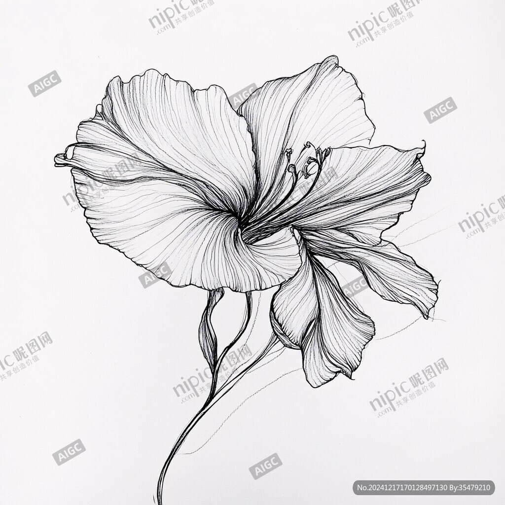 扶桑花朵手绘素描画