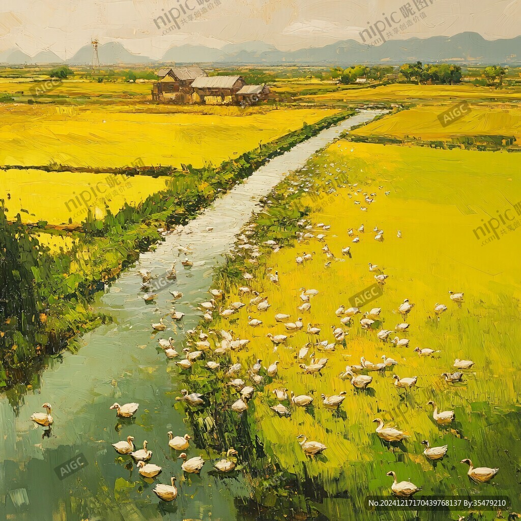水稻田油画