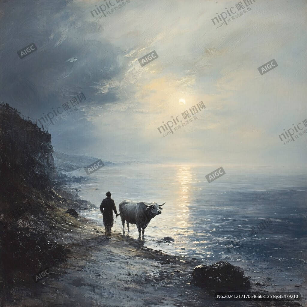 牧羊油画