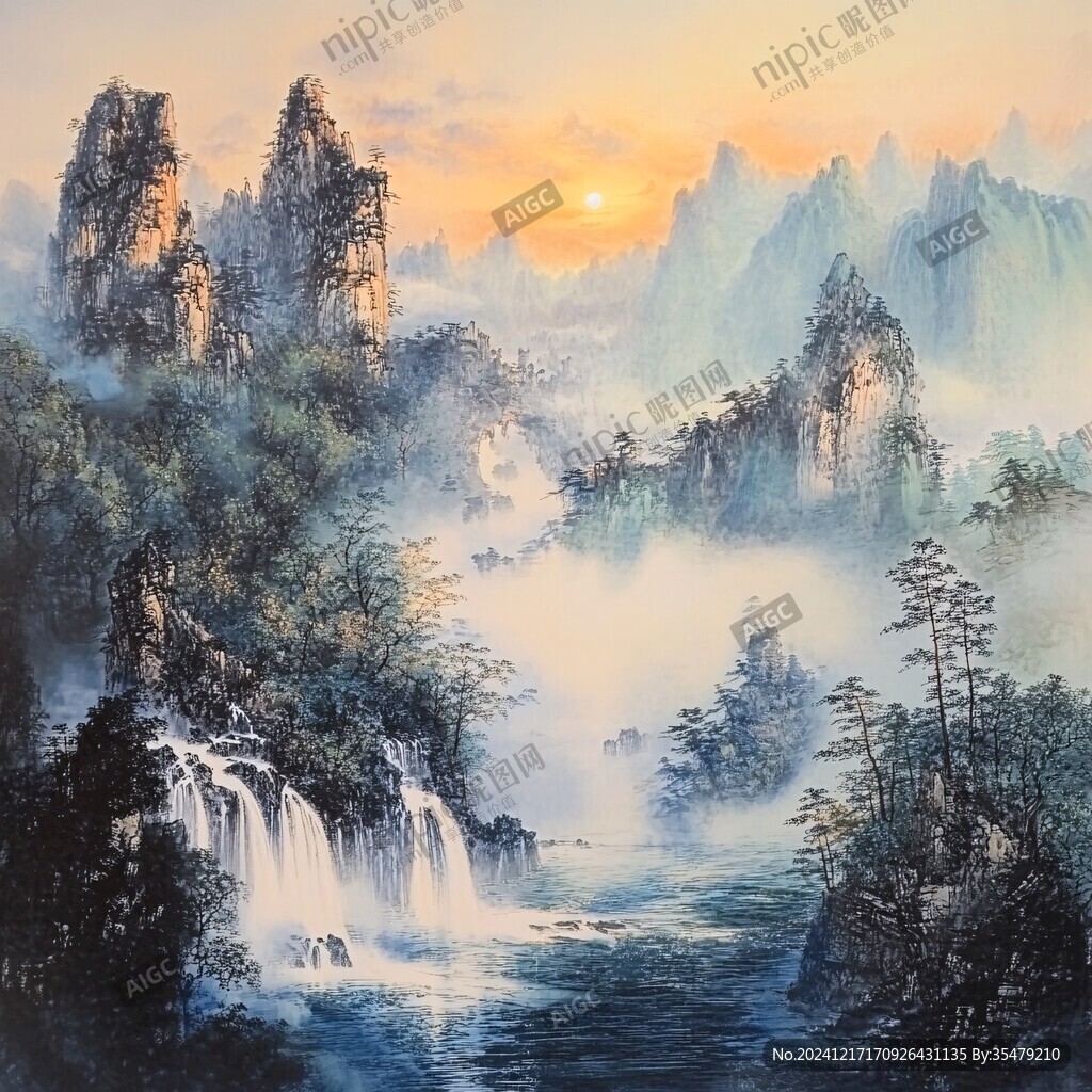 巨幅山水日出