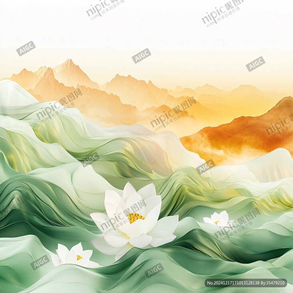 新中式山水荷花